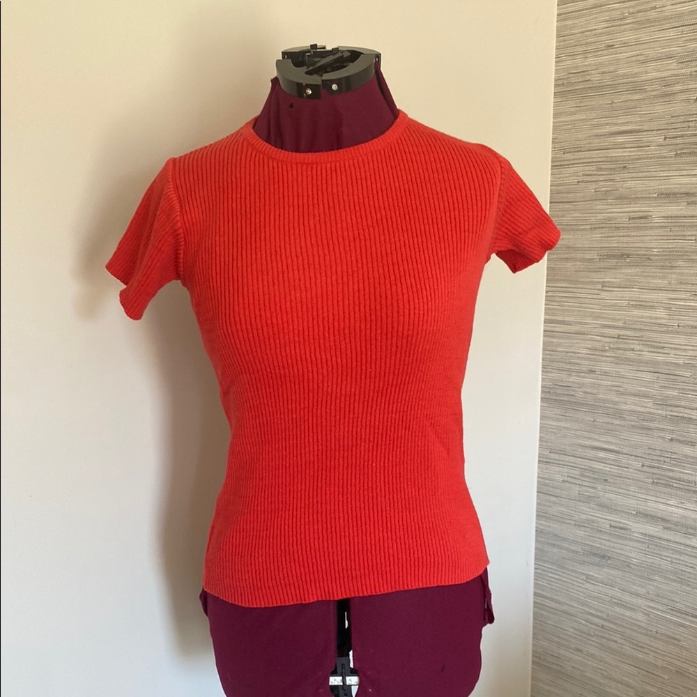 Free People Red Ribbed T-Shirt (Size S/M)